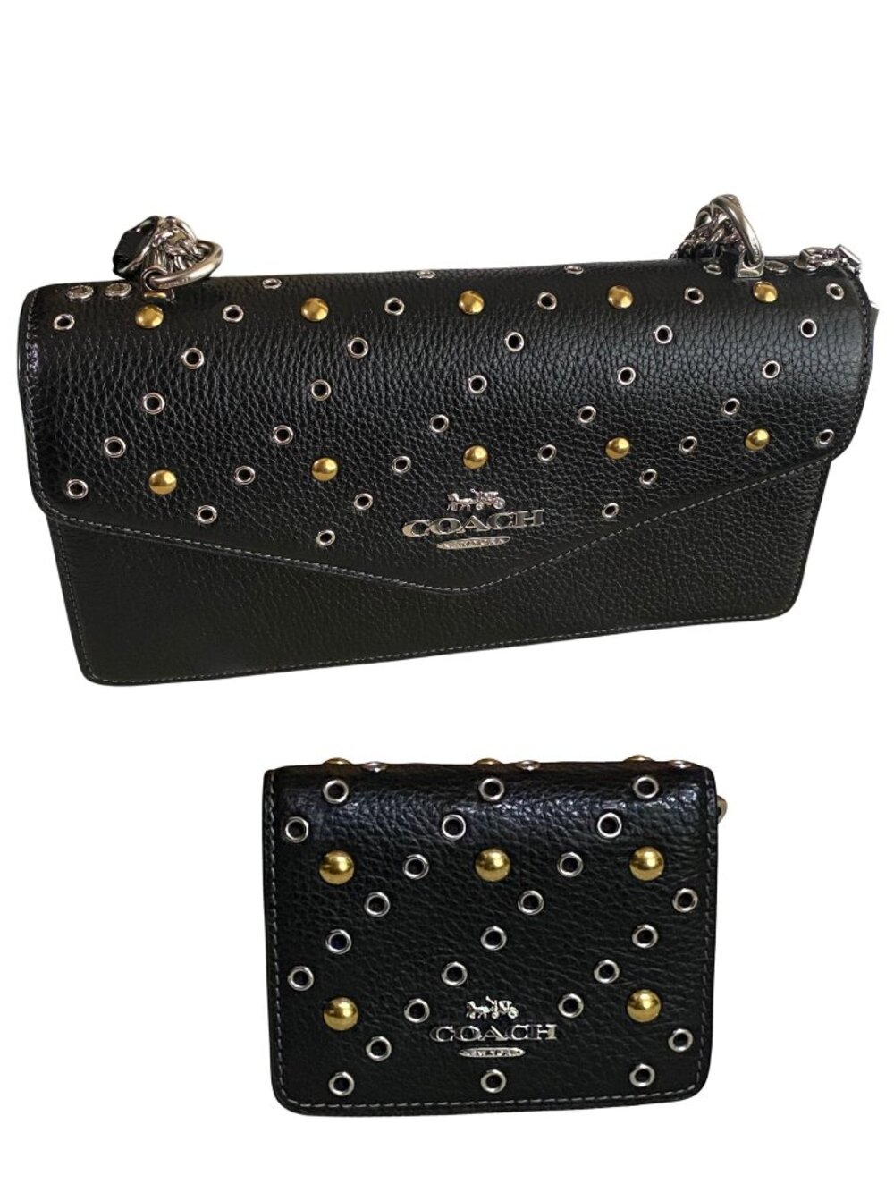 Coach Klare Crossbody + Matching Studded Wallet on Chain Set Black Multi Rivets - Picture 2 of 14